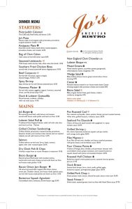 Jo's American Bistro in Newport, Rhode Island's Dinner Menu