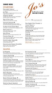 Jo's American Bistro in Newport, Rhode Island's Dinner Menu