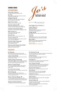 Jo's American Bistro in Newport, Rhode Island's Dinner Menu