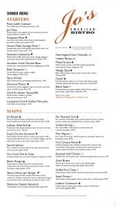 Jo's American Bistro in Newport, Rhode Island's Dinner Menu