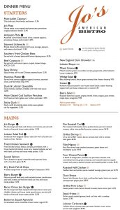 Jo's American Bistro in Newport, Rhode Island's Dinner Menu